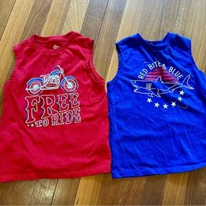 Red and Blue Graphic Tank Tops Set XS